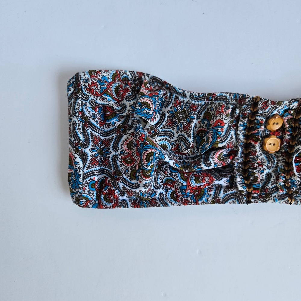 Lucky Brand‎ Ruffle Bikini Top Women Medium Blue Paisley Boho Button Swimwear - Picture 9 of 13